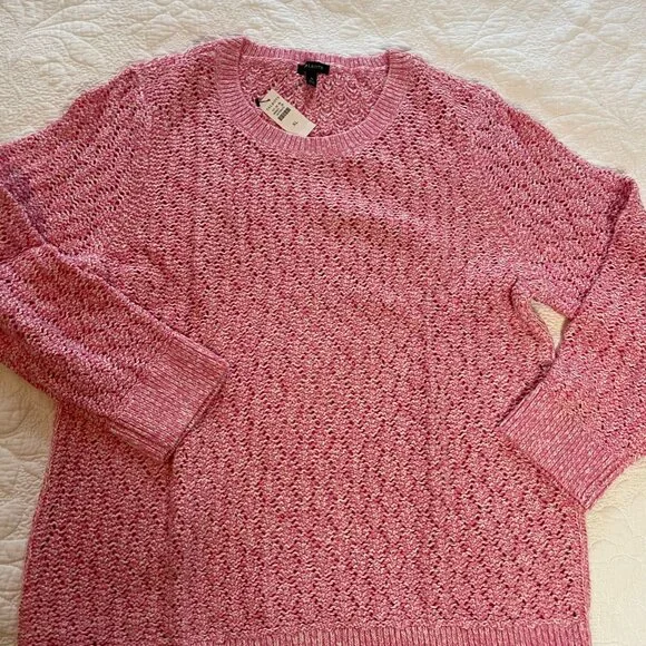 Talbots Pointelle Marl Sweater Womens XL Pink Open Knit Crew Neck long sleeve - Picture 3 of 6